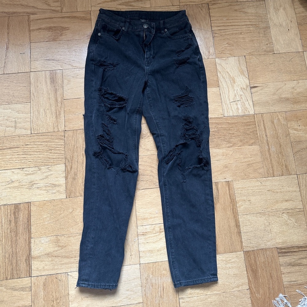 AE Black High waisted Ripped Jeans (2)